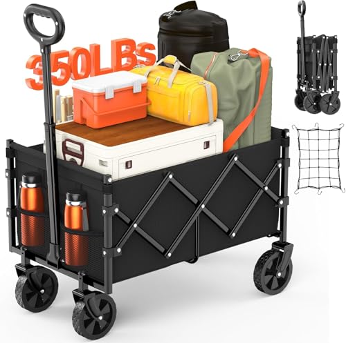 COOLKITALENT Carro Plegable con Ruedas, Carro de Playa Plegable, portátil y Resistente - Carro utilitario de Gran Capacidad para Compras, Deportes, Camping, jardín, comestibles -...