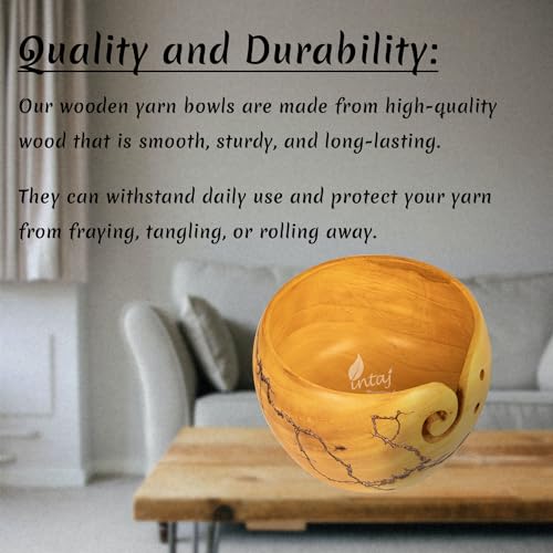 Image of INTAJ Wooden Yarn Bowl for Knitting and Crochet, 7 Inch No-Snag Holder