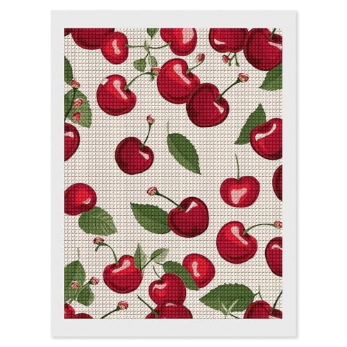 Kit art diamant faire soi même motif cerise rouge toile carrée adulte
