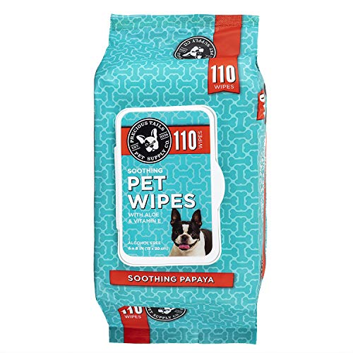 Precious Tails Pet Wipes (110 Count) -Soothing Deodorizing Dog Grooming Wipes with Aloe