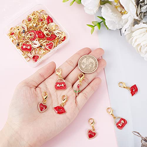 SUNNYCLUE 1 Box 50pcs Rose Heart Locking Stitch Markers Crochet Stitch Marker Removable Lobster Clasp Clip on Charms for Knitting Crocheting Weaving Sewing DIY Craft Yarn Handmade Gift Valentines Day - Image 3