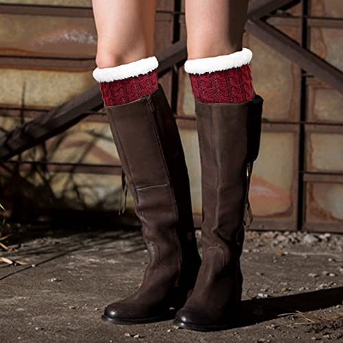 Hicdaw 1 Pair Boot Cuffs For Women Short Ankle Warmers Knitted Boot Socks Covers Tassel Leg Warmers Boot Toppers (Red) #TOP5