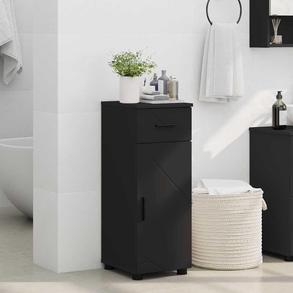 Mobile bagno moderno nero 30 x 35 x 80 cm in legno con elementi metallici cassetto e 2 ante mobili da bagno salvaspazio per piccoli bagni