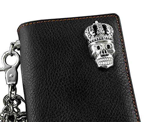 Skull Biker Punk Mens Leather Long Wallet with Jeans Key Chain3