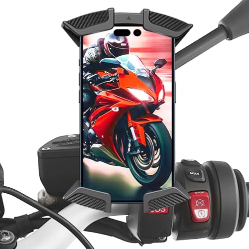 Soporte movil Moto retrovisor Scooter sujeción al Espejo Retrovisor Universal de Acero Inoxidable Rotación 360º Apta para Smartphones hasta 7.5' Instalación Fácil diseño Estable y Seguro