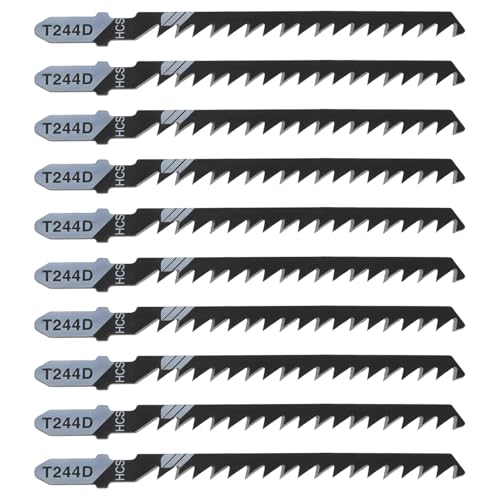 Create Idea 20pc T244D T-Shank Jigsaw Blades, HCS 65Mn, 100mm, 6TPI, Curve Cutting, Wood (Soft, Hard, Plywood, Composite)