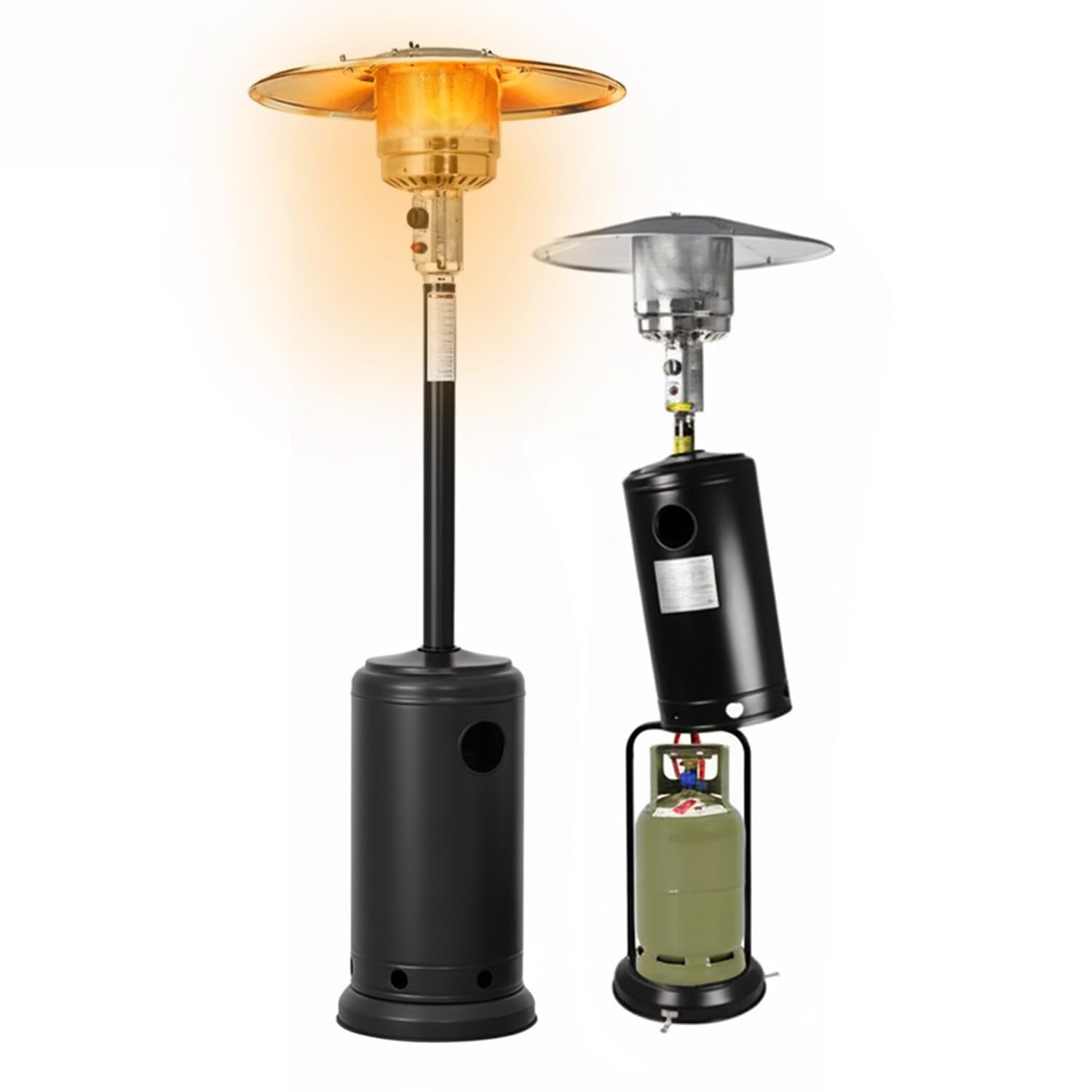 Stufa a Fungo Riscaldante per Esterno a Gas 12kW, Accensione Piezoelettrica, Ruote Integrate, Compatibile con Bombola 15Kg, Nero