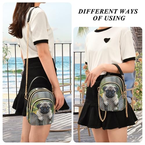 Sling Bag for Women Pug Garden Print, Fashion Crossbody Handbags Purse with Chain Strap Top handle 5.91×3.15×8.27 Inches3