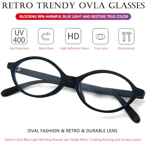 Image of AIEYEZO Small Oval Blue Light Glasses for Women Fashion Retro TR90 Oval Frames Computer Screen Glasses (Matte Black)