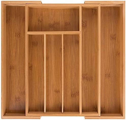 Utensil Drawer Organizer, Bamboo Silverware Organizer Expandable Kitchen Drawer Organizer Cutlery Tray 5-7 Adjustable Compartments Natural Brown