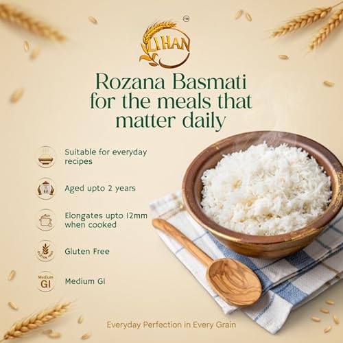Image of Lihan Rozana Basmati Rice, 1kg - Everyday Basmati with Rich Aroma | Short Grain, Lightly Broken | Ideal for Daily Meals, Khichdi & Pulao (1kg (Pack of 1)
