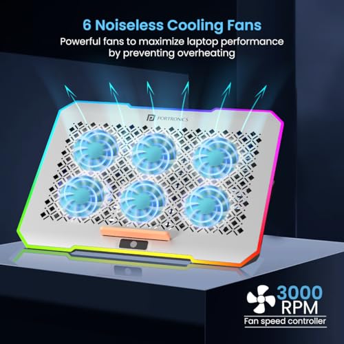Portronics My Buddy Air Pro Laptop Cooling Pad with 6 Cooling Fans, 5-Level Angle & Height Adjustable, 10 RGB Light Modes, Mobile Stand, USB... - Image 2