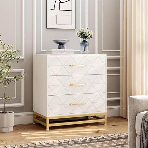 GarveeHome Wooden Dresser for Bedroom, Dressers & Chest of Drawers with 3 Drawer, Wood nightstand for Storage and Organization (White)