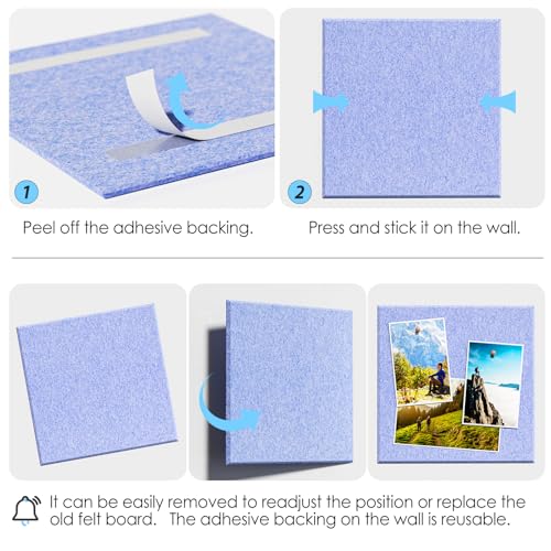 Image of MaxGear Felt Bulletin Board 48 inch x 36 inch, Light Blue Felt Wall Tile Wall Decor