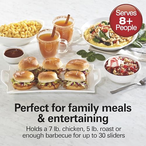 Image of Hamilton Beach 7 Quart Slow Cooker With Space-Saving Folding Handles | 3 Heat Settings | Dishwasher Safe Stoneware Crock & Glass Lid | Black | 33174