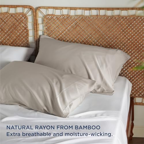 Bedsure Cooling Pillow Cases Queen Size Set of 2, Rayon Derived from Bamboo Queen Pillowcases, Line Pillow Cases, Breathable & Silky Soft Bedding Pillow Covers with Envelope Closure, 20x30 Inches