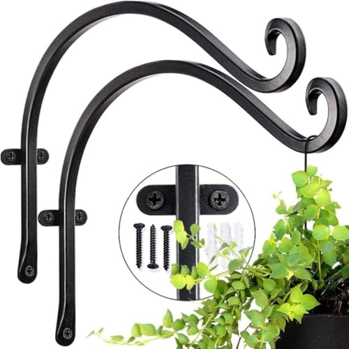 INECARブラケットフックアイアンハンギングブラケット壁面用フックガーデニング吊り下げハンガー吊り下げ式植木鉢・鳥かご・提灯・蚊取りランプ用2点セット (黒)