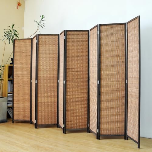 8 Panel Room Divider Screen,5.6 FT Tall Bamboo Room Divider Folding Privacy Screen,Freestanding Room Divider for Room Seperation,Brown