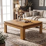 TRIBEWOOD Solid Wood Square Coffee Table, 39.4' x 39.4' Farmhouse Coffee Center Table with Recessed Edge Design, Easy Assembly, Living Room, Natural Brown