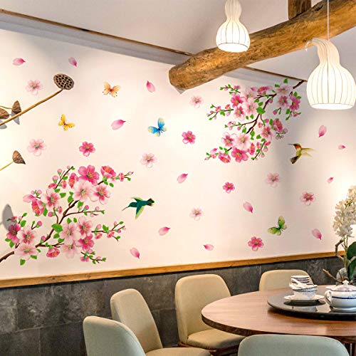 LiveGallery Pink Cherry Blossom Flower Birds Vinyl Art Wall - Want It All