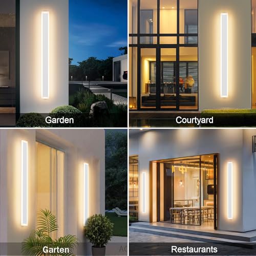 Image of Aipsun 2 Packs LED Outdoor Wall Sconce, 39.4in 3000K Exterior Light Fixtures Wall Mount, Modern Porch Lights Wall Sconce, Long LED Linear Outside Lighting for Garage, Front Door,Entrance, Hallway
