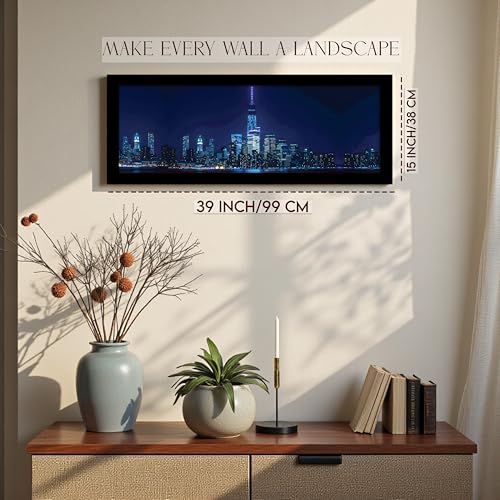 Image of PAINTINGMANTRA New York City Night Skyline View Wall Art Framed Luxury Paintings for Home Decoration, Living room, Bedroom and Office Decoration (99x38 CM)