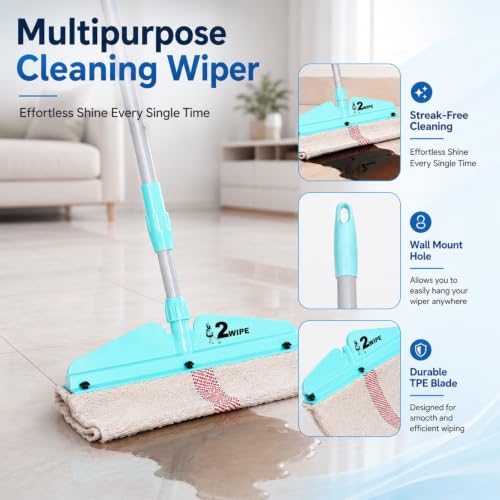 Image of Zureni Telescopic Mop with Wiper Stainless Steel Extendable Handle and Cotton Cleaner Adjustable Pole Without Bucket for Home Kitchen Cleaning Dry & Wet Floor (Pack of 1, Blue)