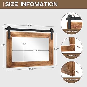 COGOOD Farmhouse Barn Door Mirror - 29" x 22" Rustic Wood Framed Wall Mirror for Bathroom, Living Room, Entryway Wall Decor (Brown) COGOOD Farmhouse Barn Door Mirror 29 x 22 Rustic Wood Framed Wall Mirror for Bathroom Living Room Entryway Wall Decor Brown
