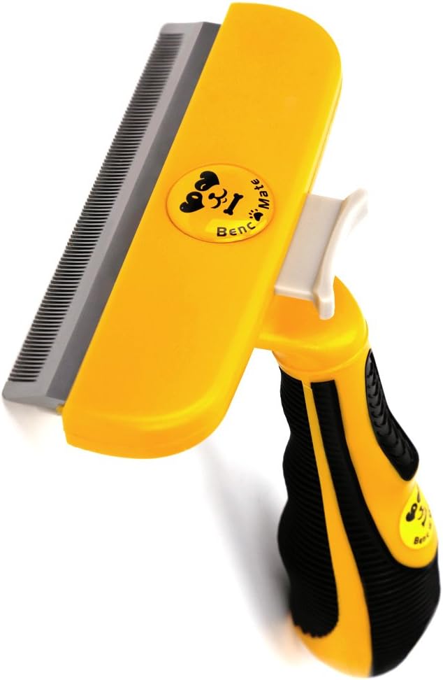 BUYBAR Quick Release Button Pet Dog Brush For Deshedding Grooming With Ergonomic Grip Suit For Haired Dogs and Cats 4 Inch Yellow