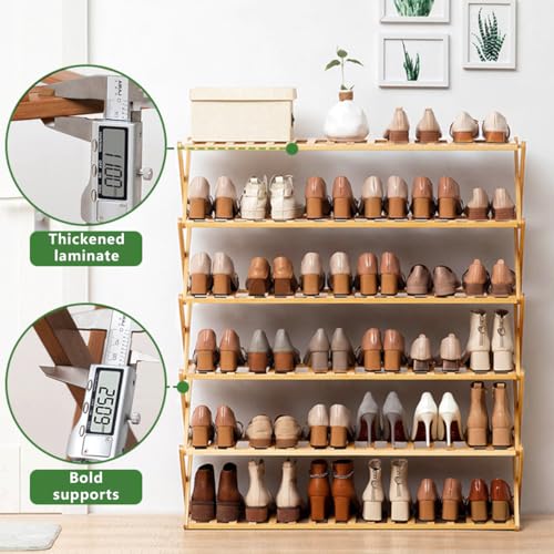 RESTSUKO 6-Tier Bamboo Shoe Rack Organizer - Free Standing Shoe Racks for Entryway, Hallway, Wardrobe - Holds 18-24 Pairs of Shoes 27.2" x 9.1" x 40" - image 4