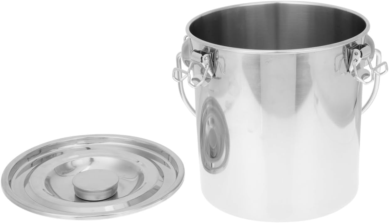 FRCOLOR Airtight Stainless Steel Sealed Bucket with Latch 20x20cm Portable Water Storage Bucket for Outdoor Fire Fighting and Household Use