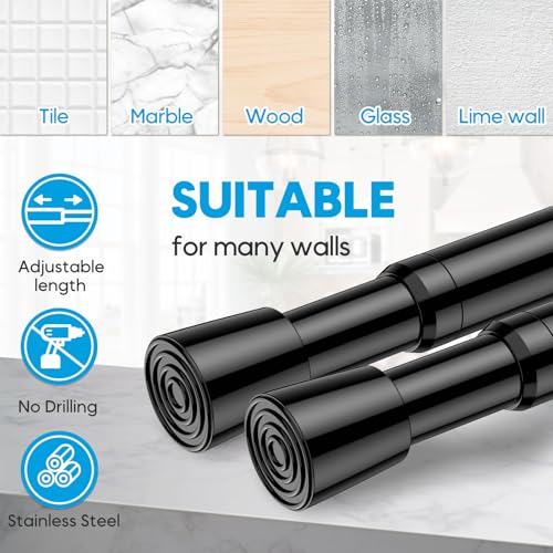 Image of AIZESI 2 Pack Adjustable Tension Curtain Rod 32 to 58 inch, Curtain Rods No Drilling Expandable Spring Loaded Curtain Rods for Windows Doors, Black