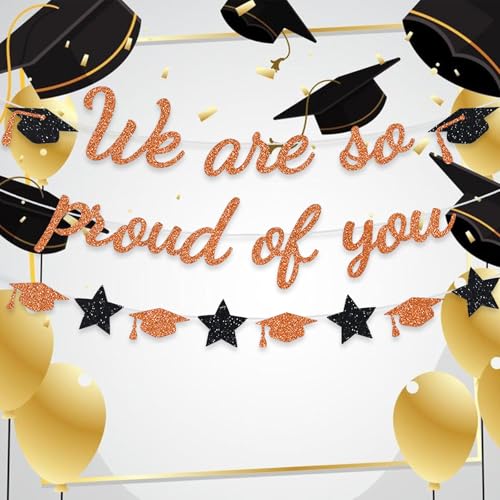 Image of We Are So Proud Of You Banner Graduation Party Decorations Glitter Congratulations Class Grad Ideas Orange