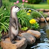 Arnusa Solar Wasserspeier Fischotter – Teichfigur mit Solarpumpe & Wasserspiel – Gartendeko aus Polyresin Gartenfigur – Solarbrunnen für Gartenteich & Wasserlauf (Otter 17x10x31 cm)