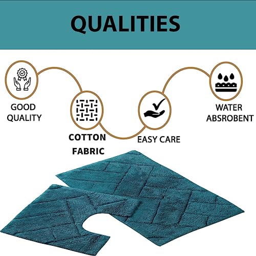 Olivia Rocco Bali 2 Piece Bath Mat Set Super Soft 100% Cotton Easy Care Plush Bath Rug + Toilet Mats Water Absorbent Pedestal Bathmat For Bathroom Toilet Shower, Teal - Cosy Home Interiors Olivia Rocco Bali 2 Piece Bath Mat Set Super Soft 100% Cotton Easy Care Plush Bath Rug + Toilet Mats Water Absorbent Pedestal Bathmat For Bathroom Toilet Shower, Teal - Image 6