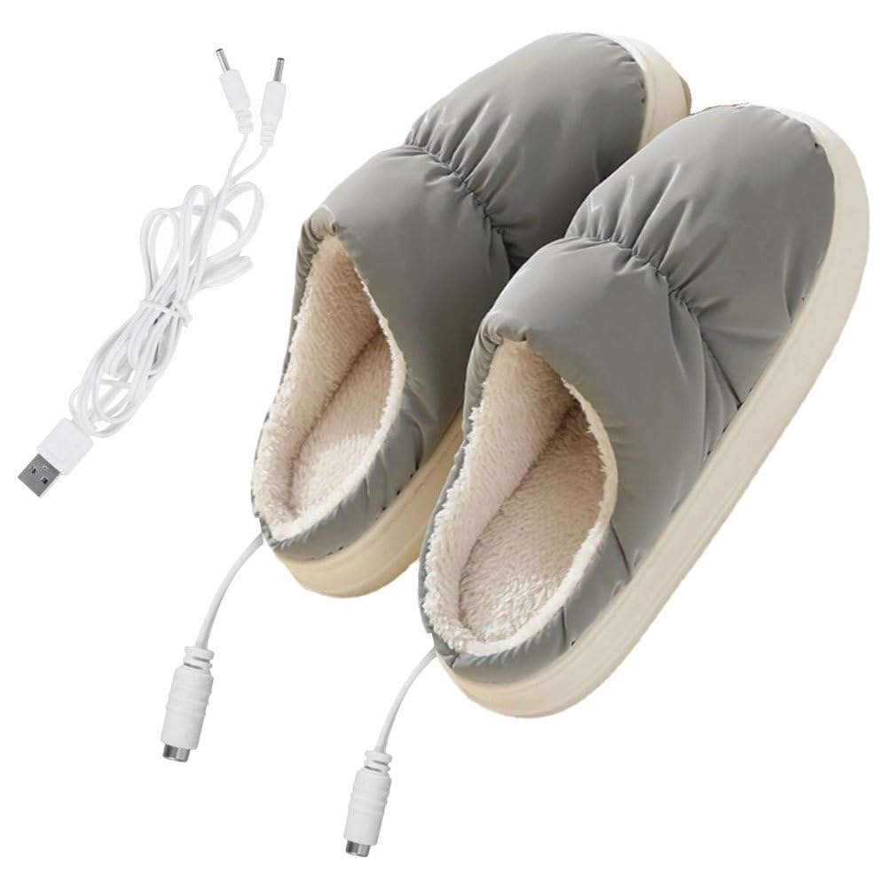 USB Scaldapiedi Elettrico in Ciabatte Riscaldate Riutilizzabili per Casa Scarpe Termiche Morbide e Confortevoli Proteggi Piedi Invernali Caldi Grigio