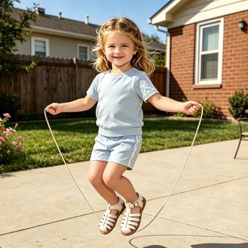 Image of Toddler Girl Sandals with Flower, ‌Breathable Leather kids Closed Toe Sandals, Soft Rubber Non-Slip Summer Shoes for Little Girls 2-7 Years