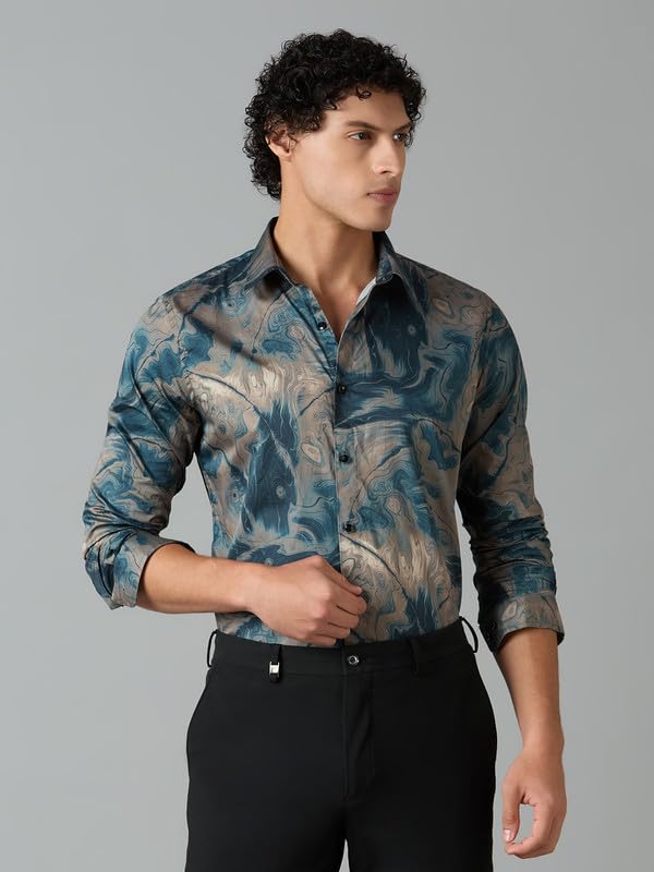 Image of Men's Printed Regular Fit Full Sleeves Cotton Formal Shirt