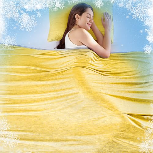 Image of KMUSET Cooling Blanket Queen Size (90 inchx90 inch), Double Sided Summer Cooling Blankets for Hot Sleepers & Night Sweats, Lightweight Blanket for Sofa Bed Couch, House Warming Gifts New Home Ginger Yellow