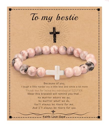 Image of Cross Bracelets for Women, Christian Gifts for Women Stocking Stuffers for Teens Cross Bracelet Imperial Nature Stone Bead Bracelet Confirmation Baptism Gift for Teen Girls Christmas Religious Gift Cathlic Faith Jewelry