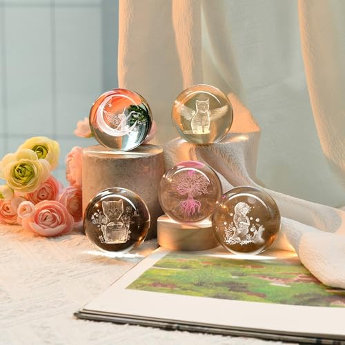 Image of IFOLAINA Moon Fairy Crystal Ball Gifts for Girls Her Fairy Lovers Birthday | 3D Laser Engraved Glass Night Light Decorative Globe Crystal Moon Sphere Room Decor