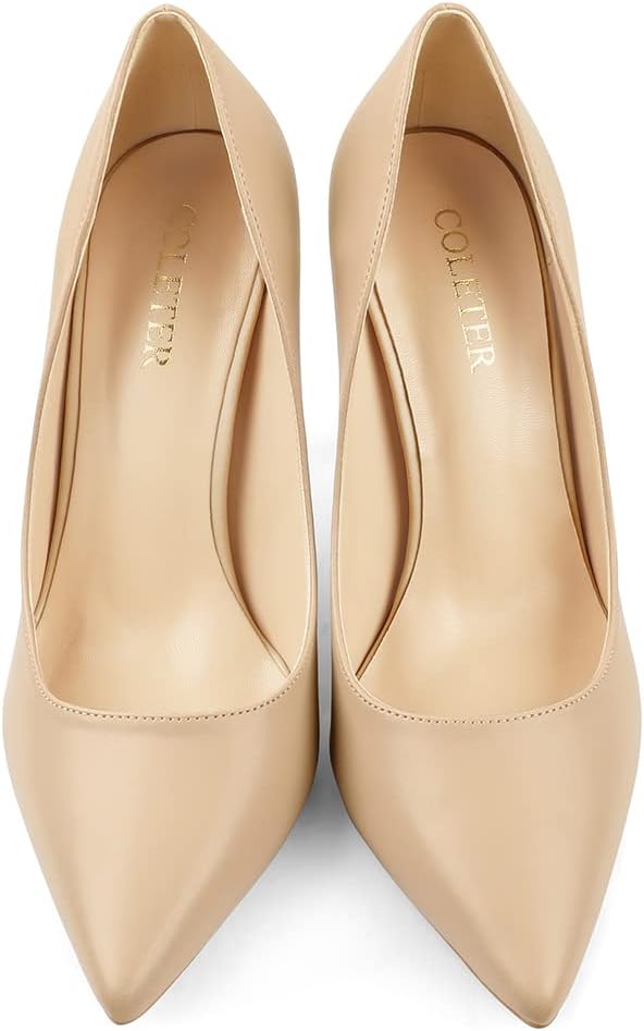 COLETER Women's 4 Inch Pumps Pointy Toe Wedding Dress Shoes Slip on Stiletto Pumps - Image 4