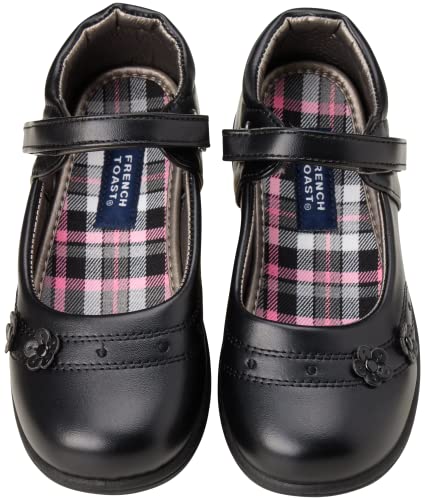 French Toast Girls' Dress Shoes - Leatherette Mary Jane School Uniform Flats (Toddler/Girl), Size 4 Big Kid, Black Flowers #TOP4