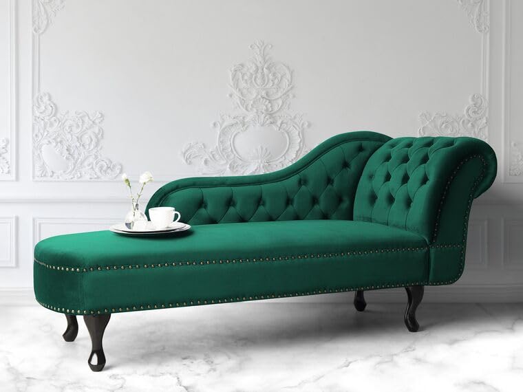 Image of Velvet Modern Chesterfield Chaise Lounge Couch 166 X 63 X 76 for Your Loving Space (Green, Right Arm)