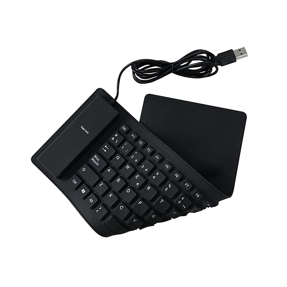 84 Keys Spanish Keyboard, Portable USB Wired Keyboard, Soft Silicone Foldable, Silent, Water and Dust Resistant, Easy to Store and Carry, Black