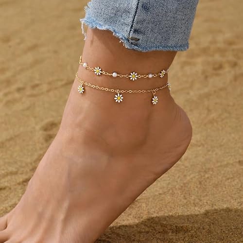 Gigb Pbdk Layered Gold Daisy Sunflowers Anklets For Women thumb #2