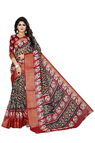 Divine International Trading Co Women's Cotton Patola Printed Pochampally Ikat Saree with Unstitched Blouse Piece (VTS-Patola-Black)