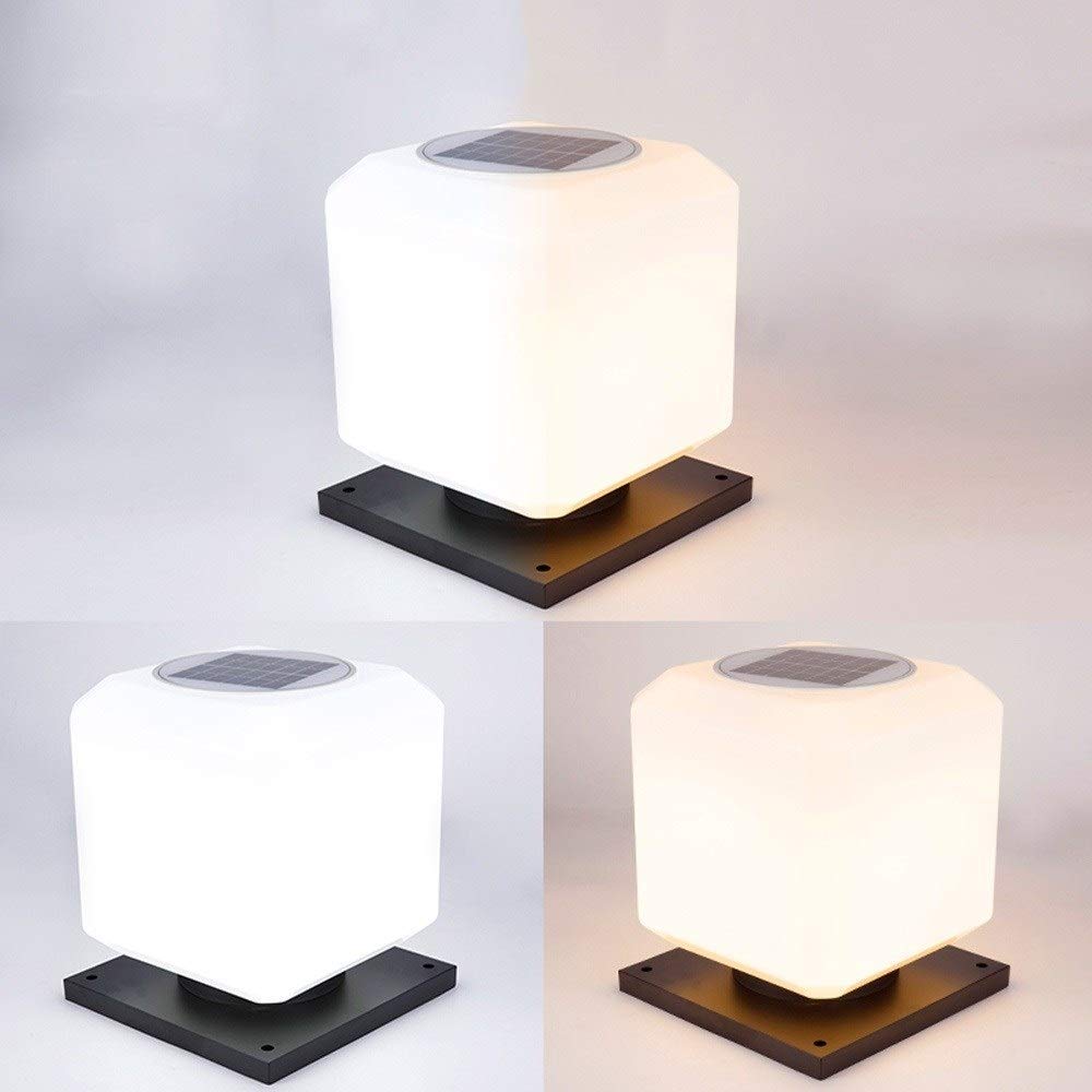 Lanterna a Colonna Solare a LED per Esterni, Quadrata, per Villa, Porta, in Acrilico, a Forma di Lampada da Giardino, Balcone, Parco, Nera, Impermeabile con Grado di PRO,36 * 30cm