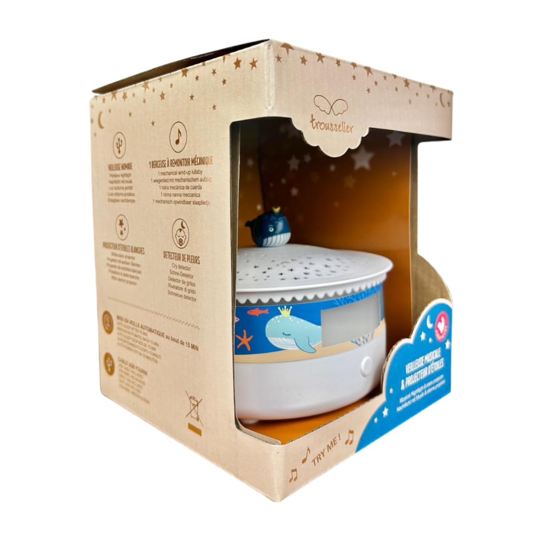 Trousselier - Veilleuse - Projecteur d'Etoiles Ocean 14 Cm - Musical - Détection des Pleurs - Rechargeable USB, Océan