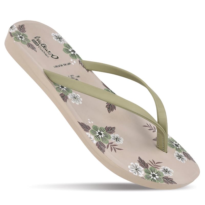 Image of WALKAROO Women's Comfortable Slip-on Sandals|Floral Printed Footbed,V-Strap Upper, Lightweight Flat Sole|Casual wear,home wear,travel &all day comfort Thong Sandals - WLR70011